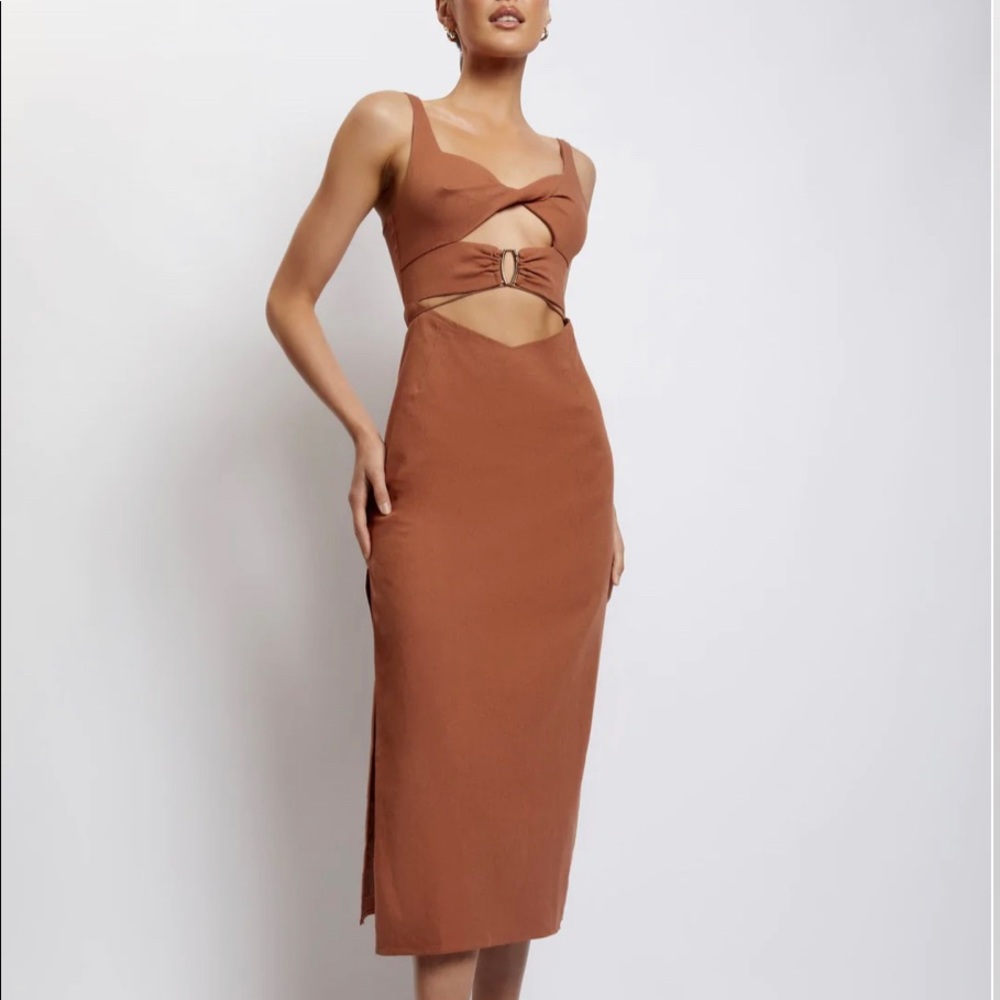 Meshki Cut Out O Ring Linen Midi Dress - Picture 2 of 6